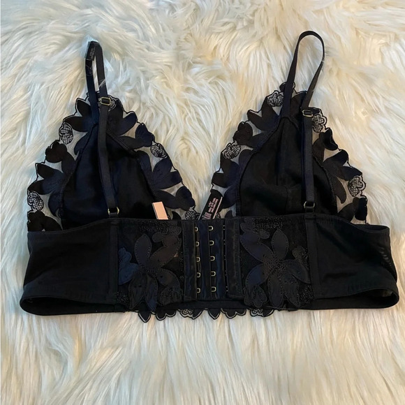 NWT Victoria's Secret Black Unlined Embroidered long line lace Bralette sheer - Picture 4 of 9